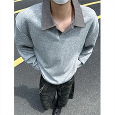 模特千鸟格翻领polo衫老钱风卫衣外套W988/特P28灰色，男装Polo衫，电商A094