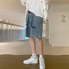 破洞牛仔短裤男夏季宽松直筒百搭中裤ins潮流休闲五分裤DK685-p35，男装牛仔裤，星座1008
