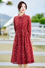 复古小碎花连衣裙女2026春装新款收腰显瘦气质娃娃领纯棉衬衫裙子，女装连衣裙，倪叶myz