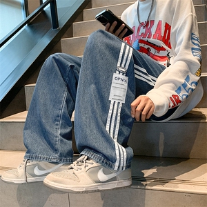 美式高街复古牛仔裤男宽松长裤直筒阔腿工装裤N0138-P45图片