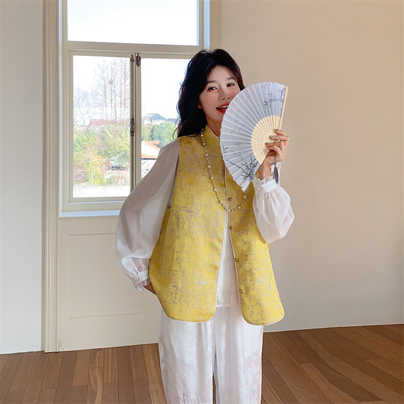 超好看打底衫小个子国风新中式两面穿印花马甲上衣女春新款,女装马甲,浙宝191（原浙宝008）
