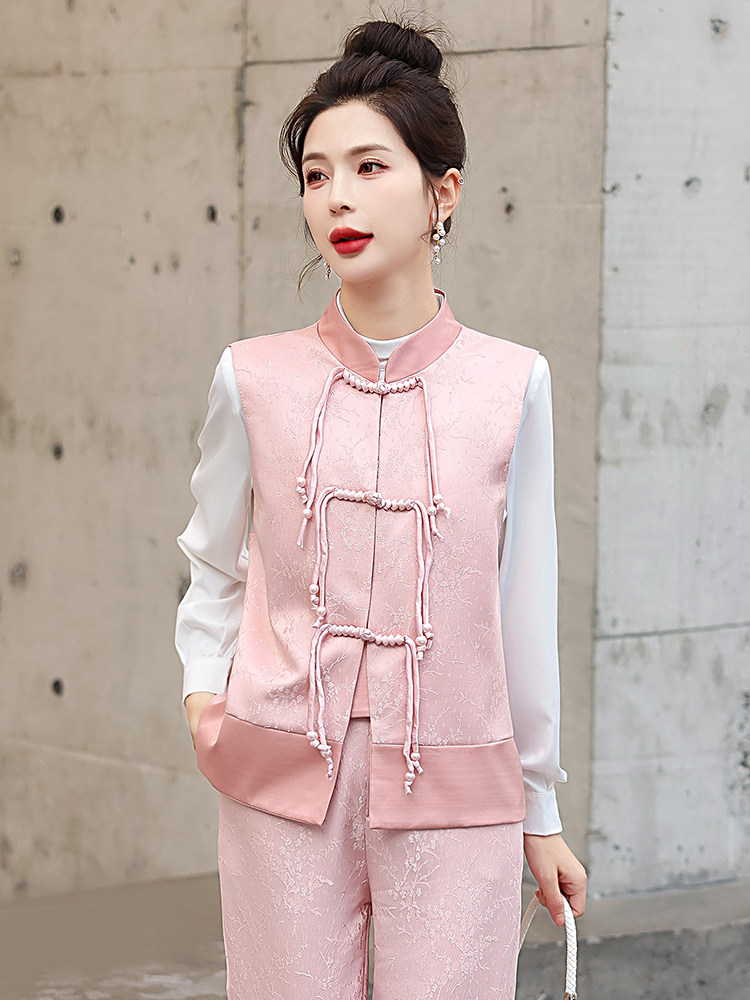 新中式轻国风女2025春新款高级感女神范马甲衬衫阔腿裤,女装马甲,韩美纤衣