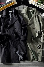 2021秋季新网格日系大码男双排扣气质长款风衣外套J982-P85，男装风衣，电商A001