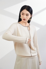 时尚百搭羊绒开衫优雅气质圆领撞色条纹毛衣，女装羊绒衫，美够羊绒