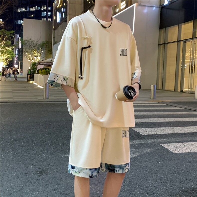 新中式风两件套夏季新中式禅意短袖t恤男套装A436-D223-P52，男装休闲套装，电商A436