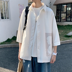 2026夏装新款印花短袖五分袖衬衫宽松大码衬衣CS56/P40白色，男装T恤，电商A094
