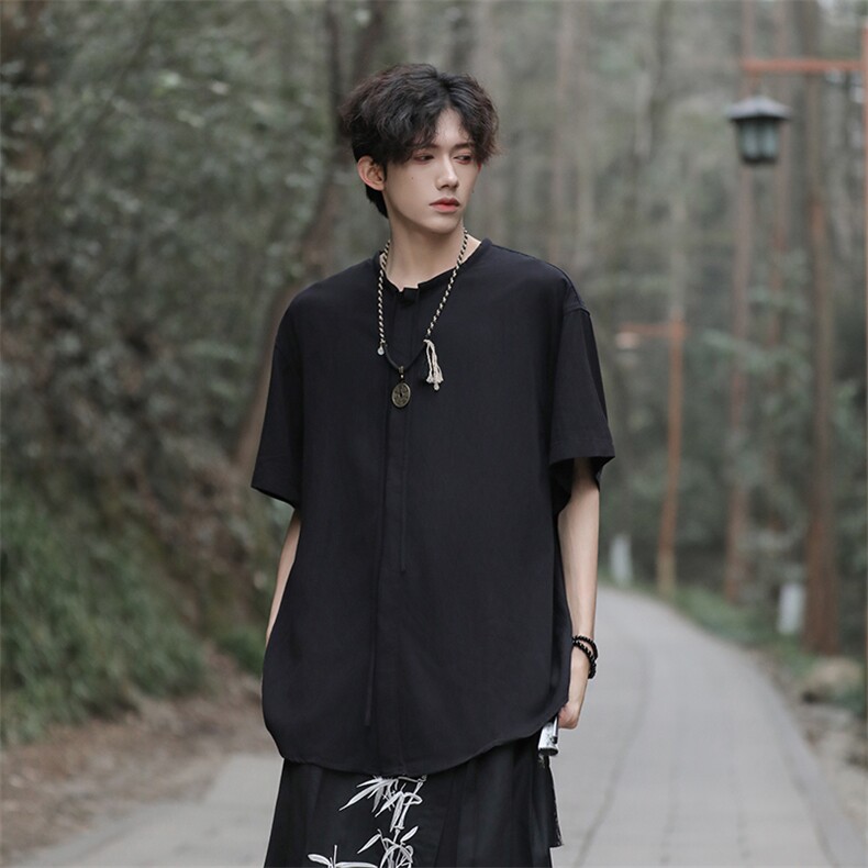风短袖衬衫男夏季新中式宽松休闲百搭设计感衬衣外套CX88-p40,男装衬衫,星座1008