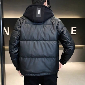 PU皮连帽羽绒服男防寒潮流男加厚保暖外套908-P195图片