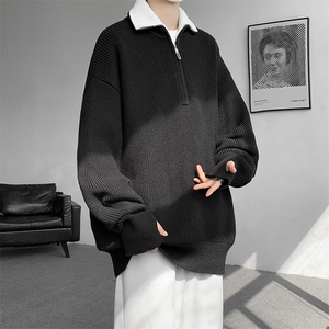 8XL-M立领半拉链毛衣男大码慵懒风宽松日系针织衫外套MY19002P78图片
