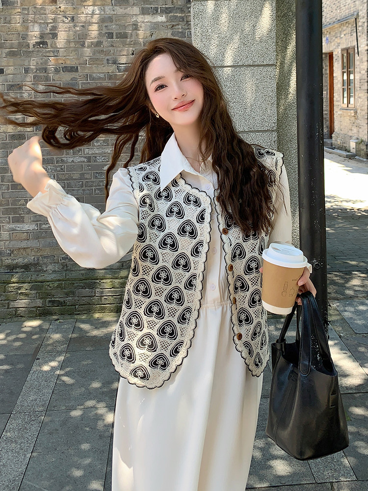 秋季新款衬衫领连衣裙+时尚马甲两件套,女装套装/套裙,慧峰