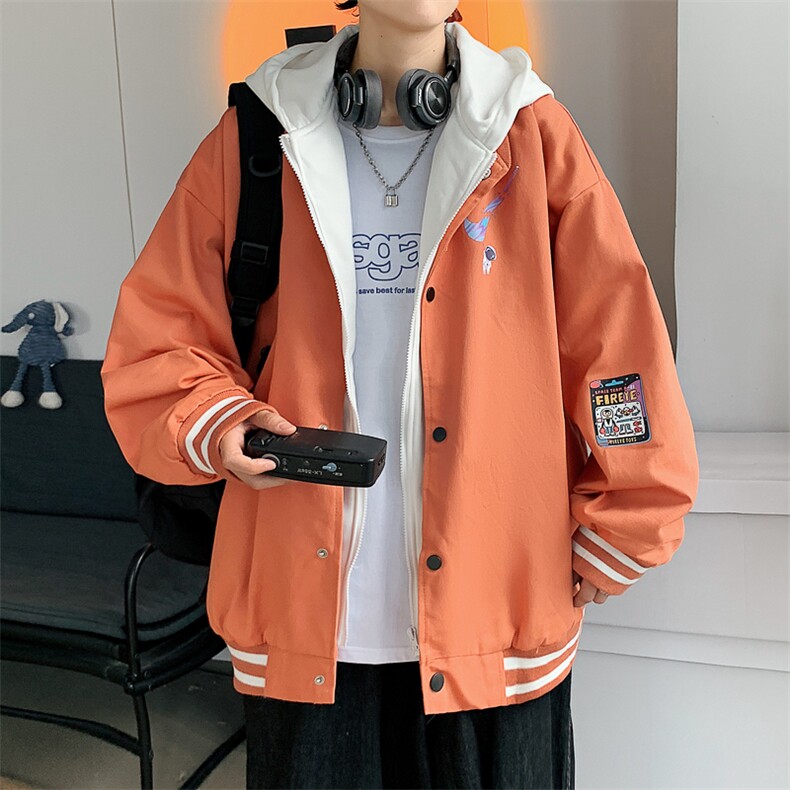 特p60控108有绗棉连帽夹克宽松大码装纯色情侣假两件外套男JKL01,男装夹克,电商B370