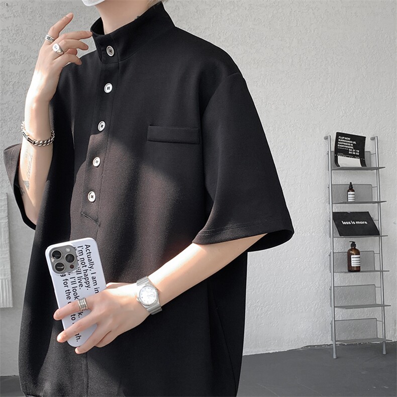 6006-P38控582025夏季美式立领POLO衫短袖男，男装T恤，电商A212