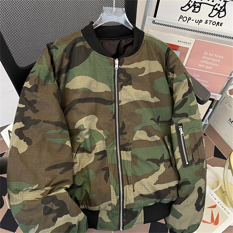 美式双面穿迷彩棉服男女款拉链飞行夹克冬季保暖外套M0923-P100,男装夹克,星座308B-1