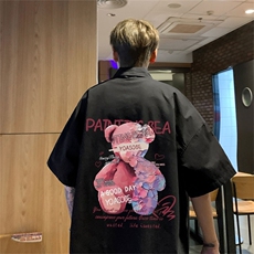 电商DSA028-DX2404100聚酯特P25新款港风潮流印花短袖衬衫男，男装T恤，电商A028