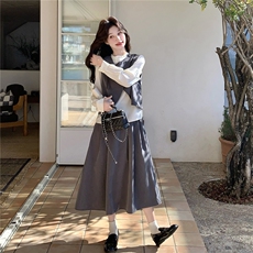 新款~衬衫+马甲+半裙休闲三件套套装裙2b237-6205-三件套p195k318，女装套装/套裙，2B237