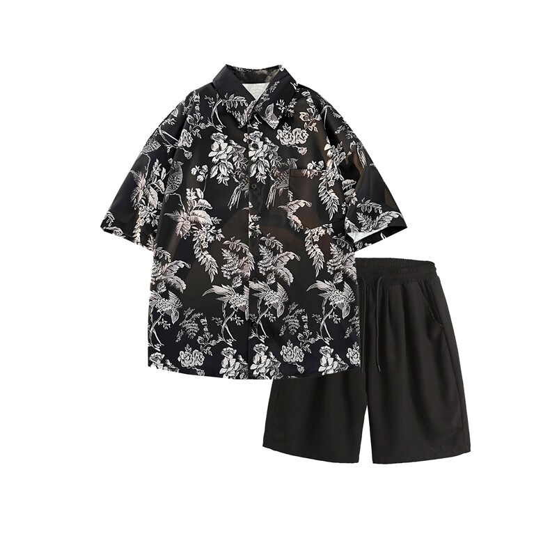 夏季扎染花衬衫水墨印花风衬衫套装冰丝短裤CS892+K2024P55,男装牛仔裤,电商A128