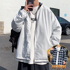 高品质春款男夹克两面穿贴标格子拼色冲锋衣休闲外套JK0022P55，男装夹克，星座1013-1