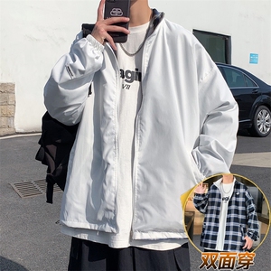 高品质春款男夹克两面穿贴标格子拼色冲锋衣休闲外套JK0022 P55图片