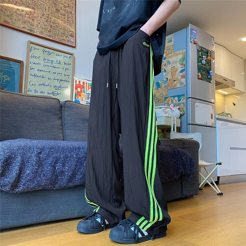 网络图现货新款潮流口袋条纹设计宽松冰丝裤RK57-P55,男装休闲裤,星座1005-6