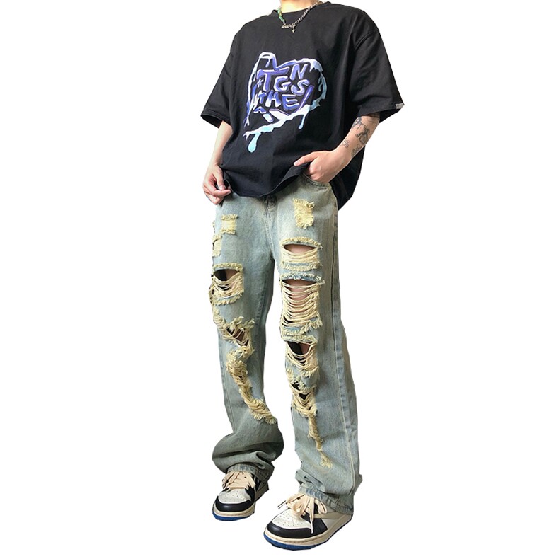 夏季美式高街破洞inx小众牛仔裤货号K725P55,男装牛仔裤,电商A063