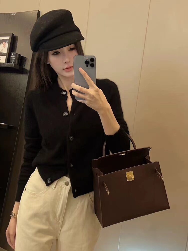 开衫女秋冬圆领新款针织衫上衣长袖毛衣外套,针织衫/毛衣,半城羊绒