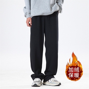 美式重磅黑色卫裤男款春秋冬季加绒加厚宽松直筒大码男生休闲裤子图片