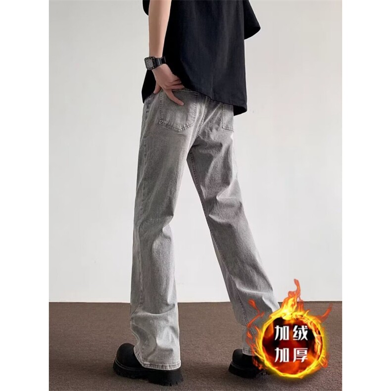 美式灰色直筒加绒男潮牌cIeanfit水洗复古长裤子K7055-1#P45网图,男装卫衣,电商B245