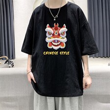YT26185-P30亚短袖t恤男大码五分袖男宽松七分袖港风模特，男装T恤，电商A040