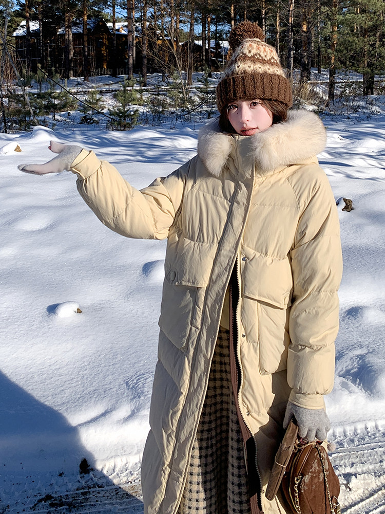 水衣源8806款中长款连帽狐狸毛领宽松阔版加厚保暖羽绒服女,女装羽绒服,水衣源