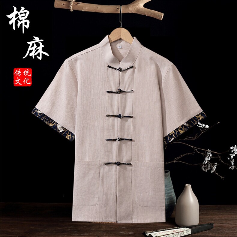 现货新中式唐装一字扣短袖T中风五分袖男上衣CS2404-P55,男装衬衫,星座217-5