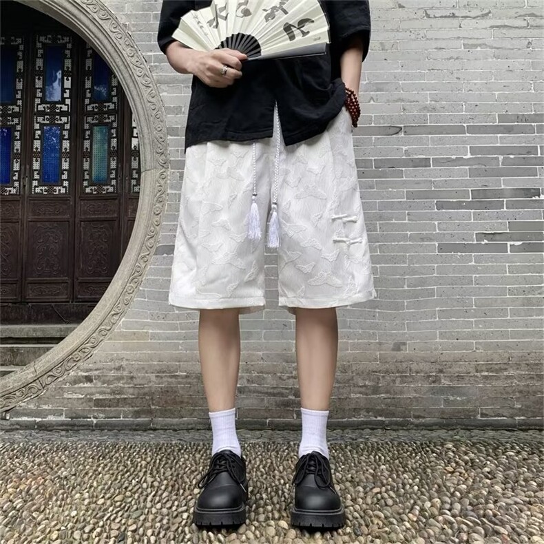 新中式盘扣休闲短裤男夏季薄款潮流外穿风大码宽松男装五分裤子,男装牛仔裤,星座1013