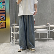 港风ins日系复古牛仔裤男宽松直筒坠感阔腿裤高街老爹裤N0904-P45，男装牛仔裤，星座308B-1