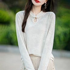 时尚百搭女士秋冬打底衫轻便贴肤简约黑色长袖针织衫，女装针织衫/毛衣，绒宛羊绒