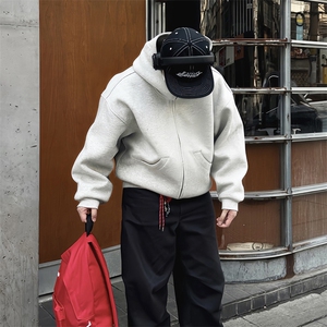 抖音得物高品质 26春装美式高街重磅宽松结构高领连帽卫衣外套W60图片