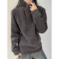 网图有货鱼骨纹斜拉链卫衣男女美式高街长袖t恤内搭A1320-P35，男装T恤，星座1505
