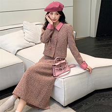 2024年秋冬季法式时尚小香风套装长裙两件套含15毛，女装套装/套裙，心心服饰