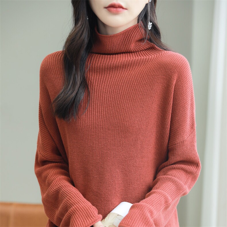 纯棉线加厚高领毛衣女纯色堆堆领长袖打底针织衫保暖全棉内搭上衣,针织衫/毛衣,品高羊绒