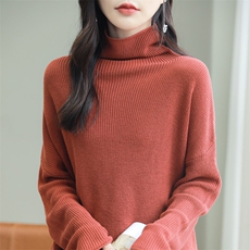纯棉线加厚高领毛衣女纯色堆堆领长袖打底针织衫保暖全棉内搭上衣，女装针织衫/毛衣，品高羊绒