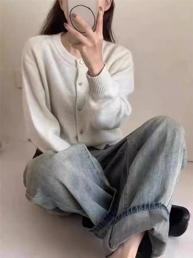 秋冬新款纯色针织单排扣开衫时尚百搭,针织衫/毛衣,冀清阳荣