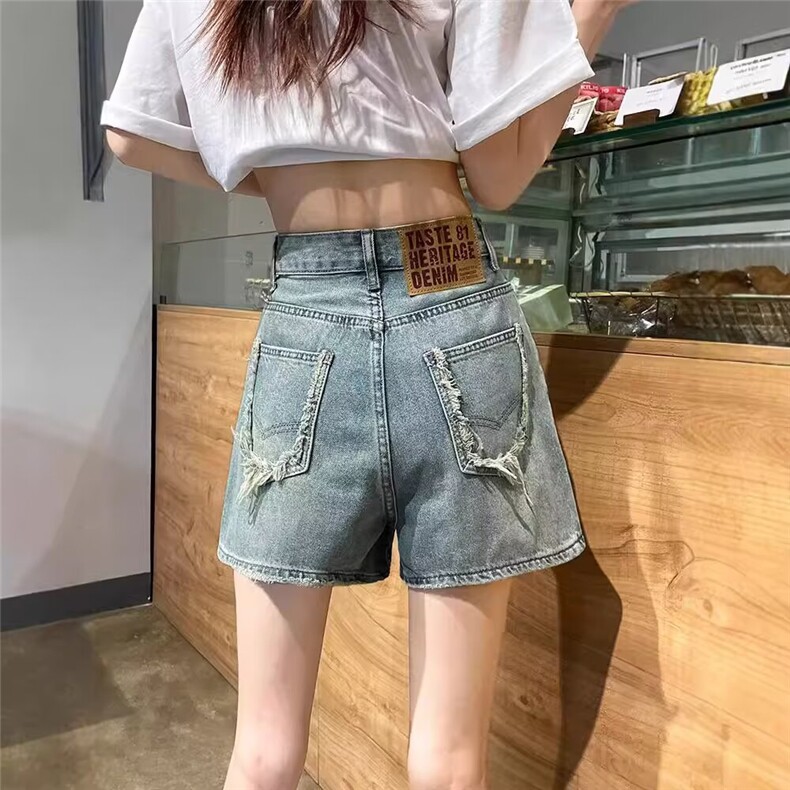 阔腿牛仔短裤女夏季新款高腰胖mm大码显瘦设计感小众a字阔腿热裤，男装牛仔裤，星座506A