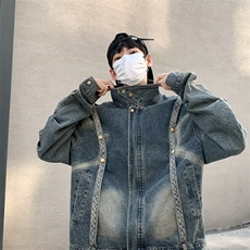 美式复古水洗做旧牛仔外套男女韩版宽松设计感夹克上衣潮CJ23-P75，男装夹克，星座1008
