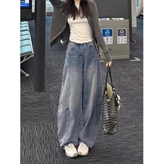 阔腿牛仔裤男女韩版潮流高街帅气百搭2025春季ins长裤RK2543-P53，男装牛仔裤，星座412-1