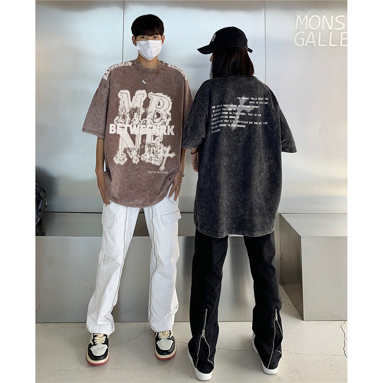 情侣装2026夏季新款高街水洗做旧宽松大码短袖T恤半袖D277P43,男装T恤,电商A335-1（原A458）