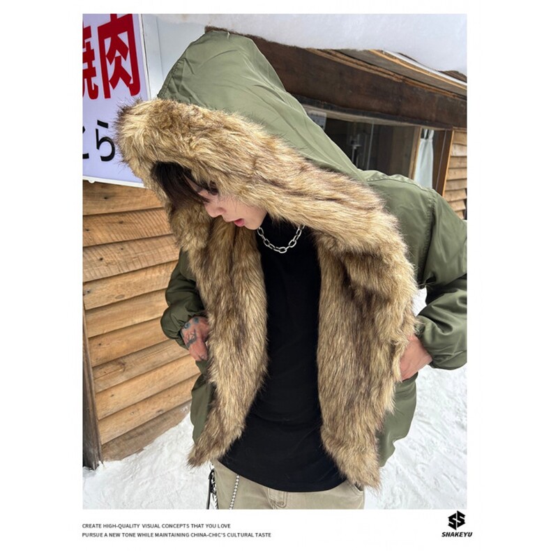 高级大毛领连帽座山雕棉服男冬季加厚保暖工装派克服棉袄,男装棉衣,星座506A