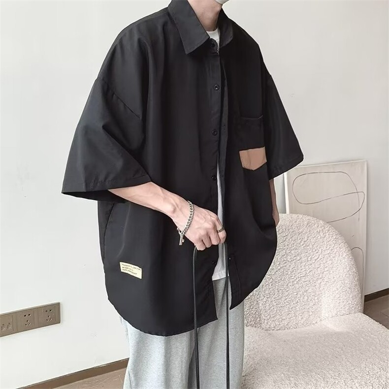 日系cityboy短袖衬衫男款夏季薄款宽松休闲百搭衬衣凉感港风上衣,男装T恤,星座1210-1