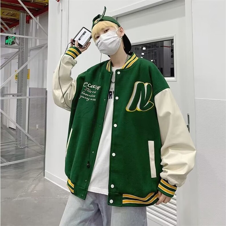 美式棒球服男春季ins潮牌字母刺绣拼接外套J686P55,男装夹克,星座1116-2