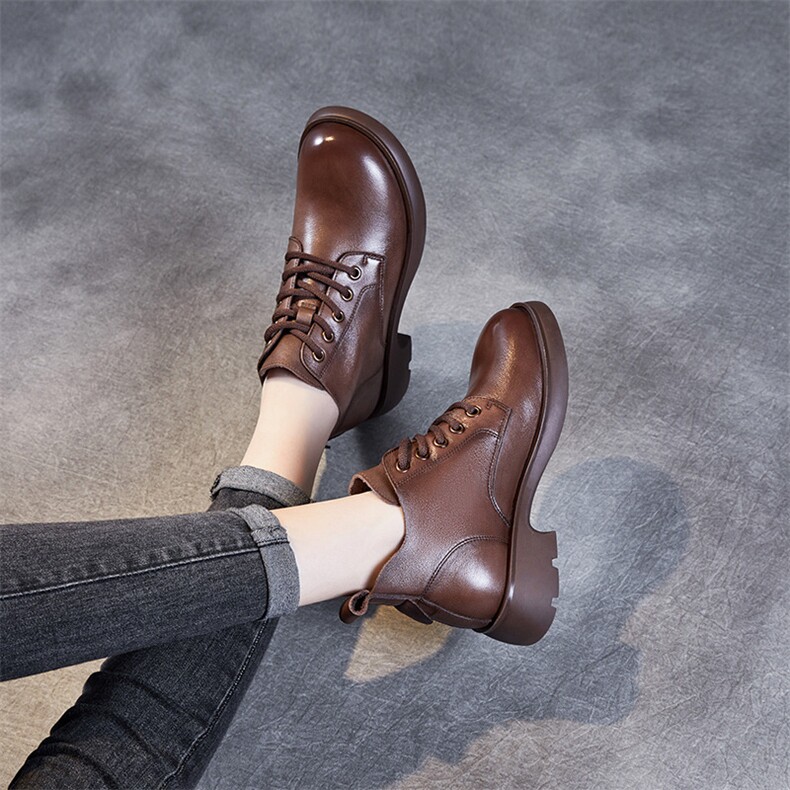 2023秋季新款真皮英伦马丁靴女V口系带小短靴系带及踝瘦瘦靴女靴，女鞋马丁靴，电商A223