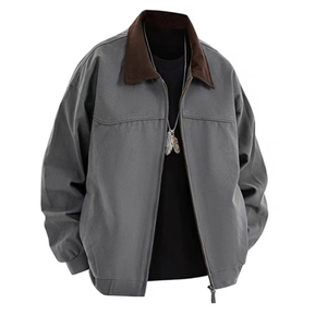 美式翻领工装夹克男女秋冬情侣装休闲宽松棒球服外套潮W6875-P64,短外套休闲裤搭配图图片