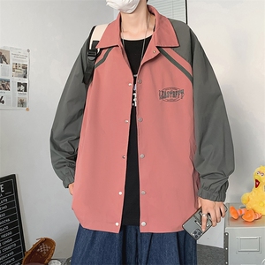 港风外套男拼接款慵懒风春秋季休闲宽松翻领夹克运动服 W1391-P58图片