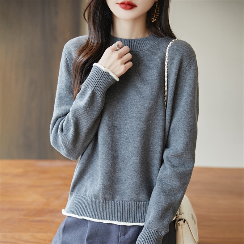 2025年秋季新款百搭女士长袖半高加厚针织衫，女装针织衫/毛衣，丹芙娇羊绒
